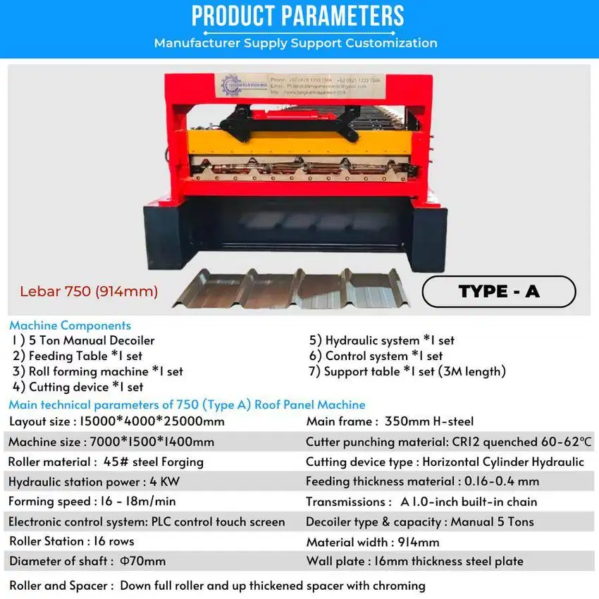 Mesin Spandek 750 / Roll Forming Machine Type A