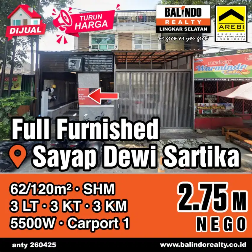 Jual Cepat Ruko 3 Lantai  Full Furnished Dekat Pusat Kota
