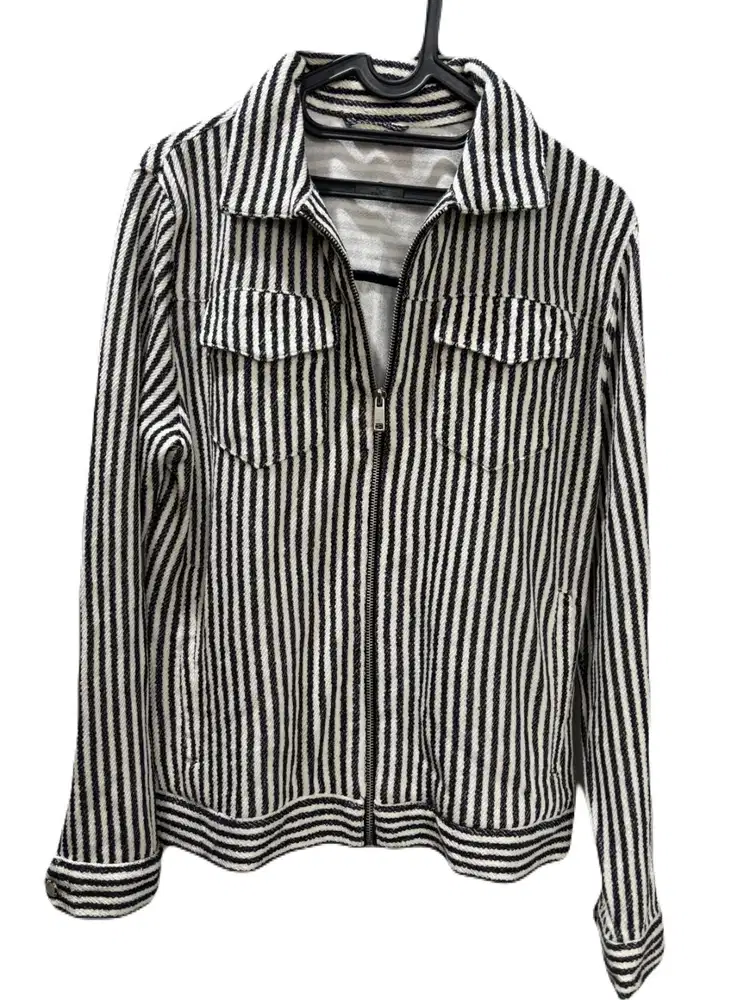 Zara textured jacket salur stripe zipper casual work