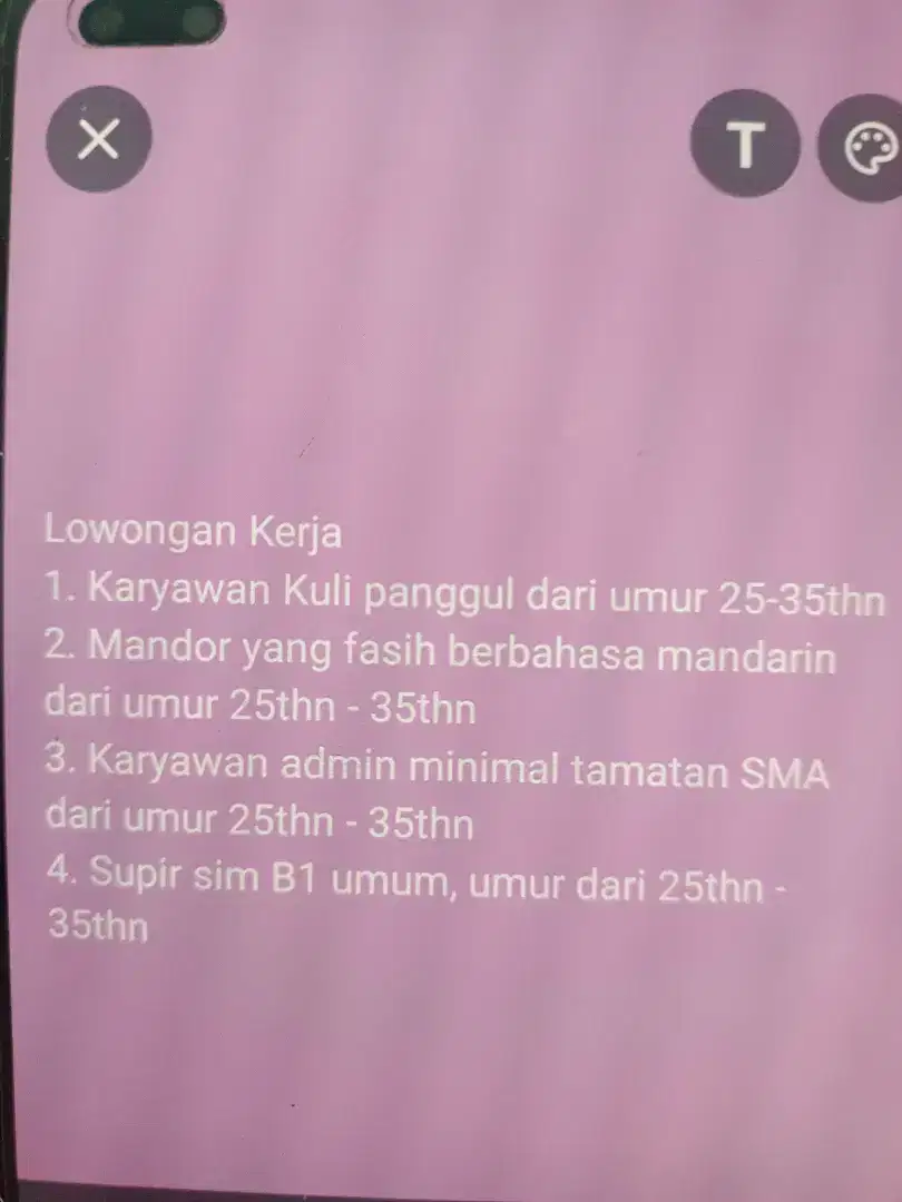 LOKER kuli panggul, mandor, admin dan supir umum SIM B1