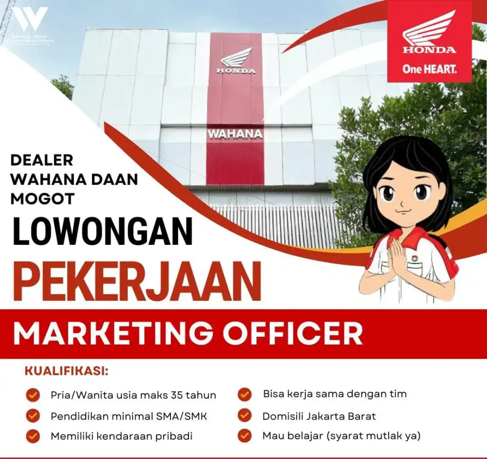 Lowongan kerja marketing /sales honda