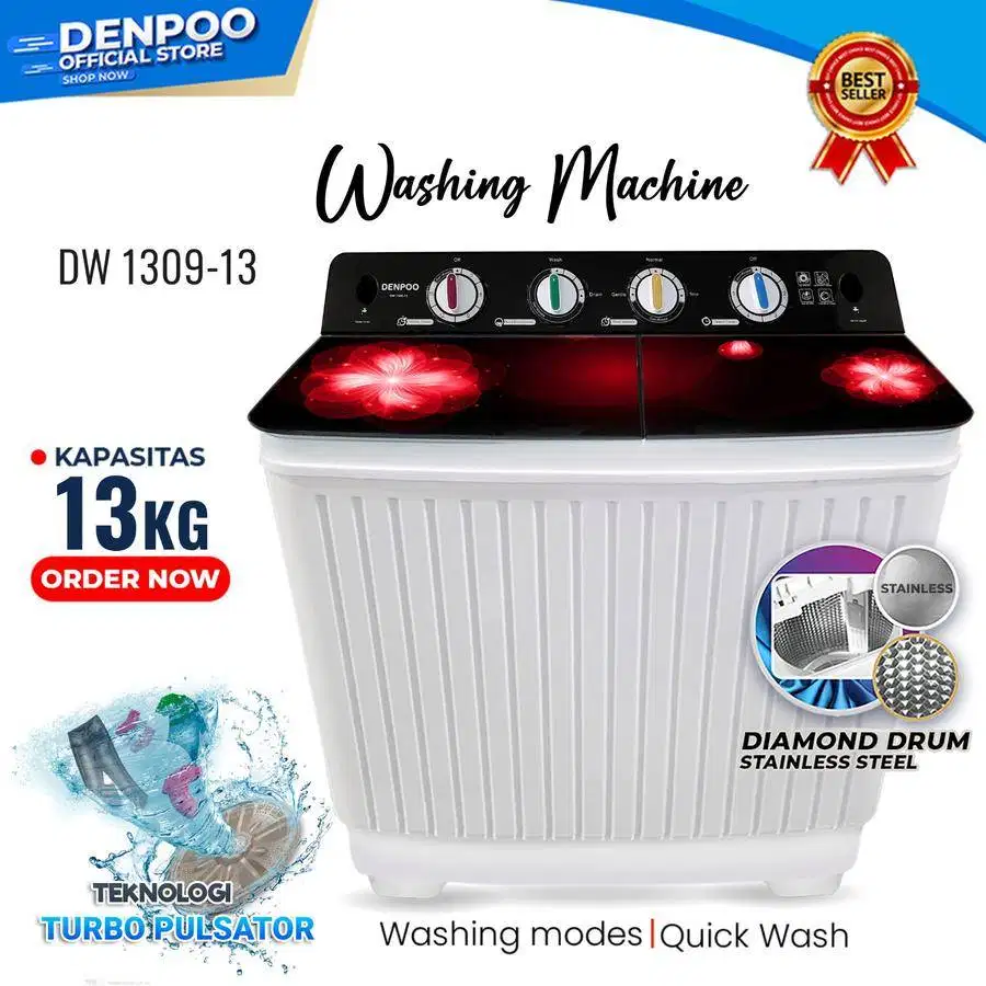 MESIN CUCI 2 TABUNG STAINLESS STEEL DENPOO DW 1309 PLATINUM - 13 KG
