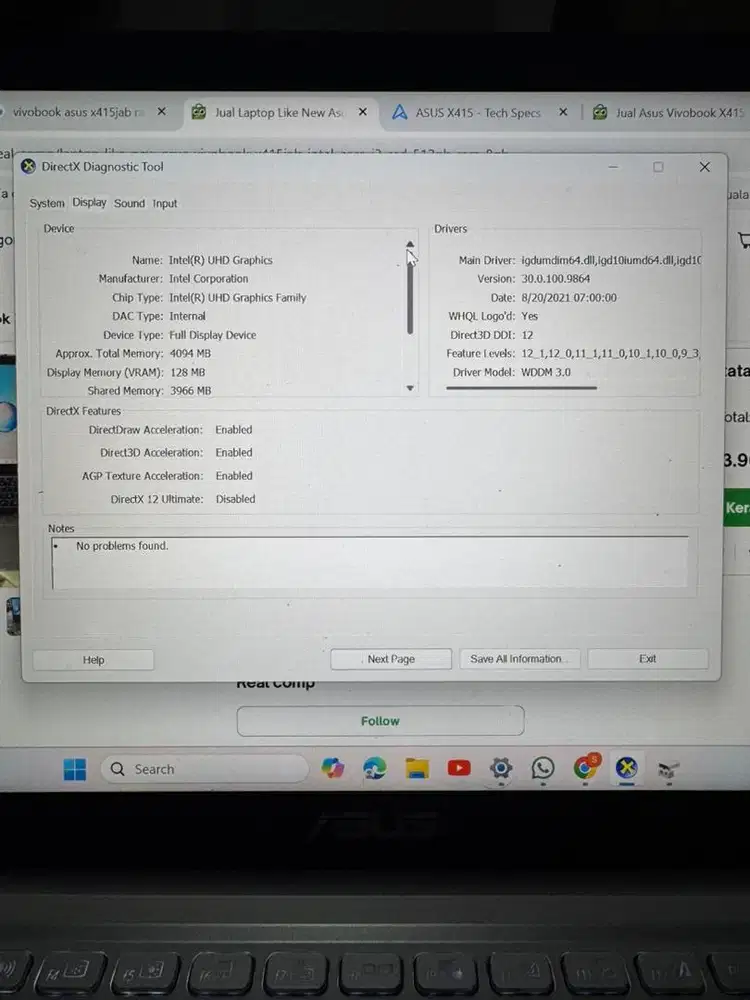 Asus Vivobook RAM 8GB 512SSD