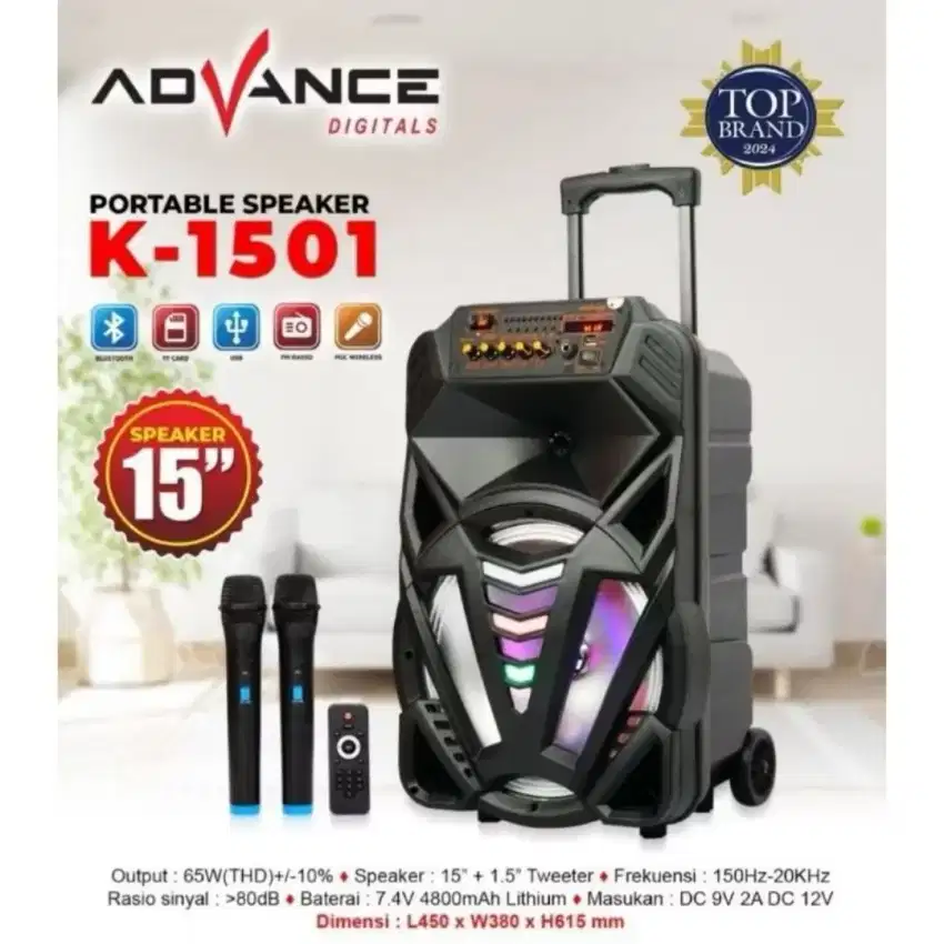 Speaker Portable Advance 15 inch K-1501 2 mic