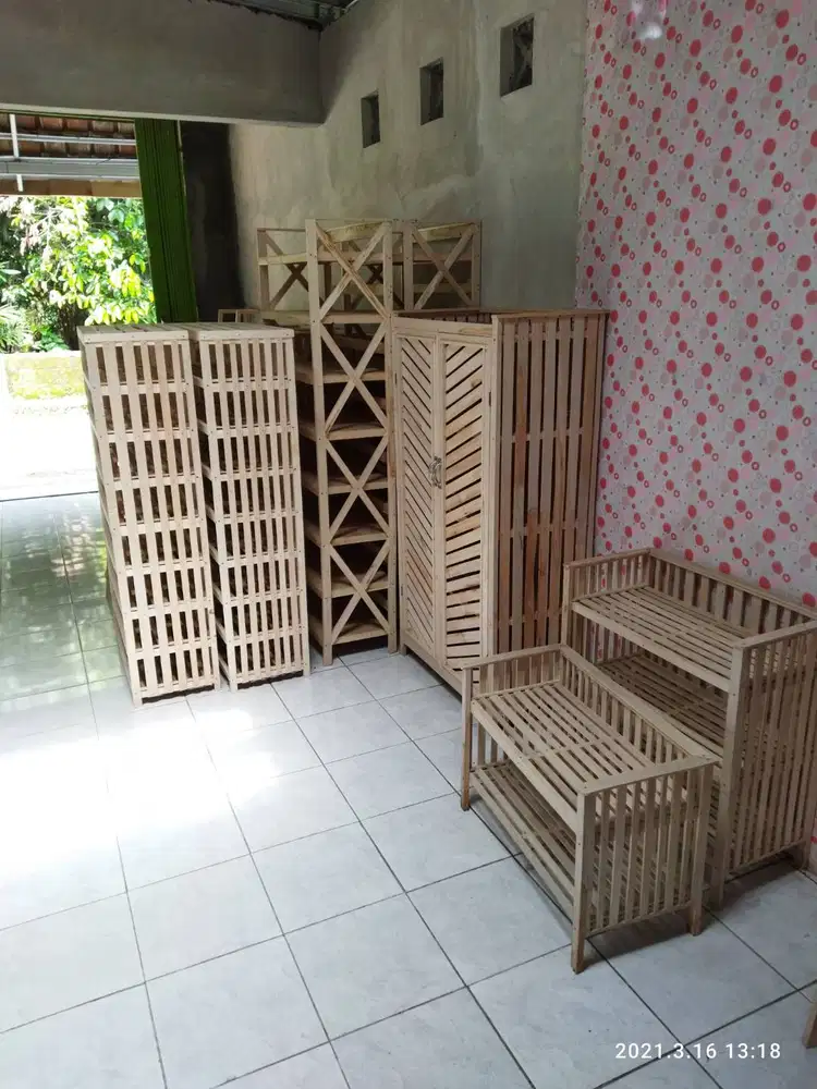 rak serbaguna bahan kayu untuk rak sepatu muat 40 pasang
