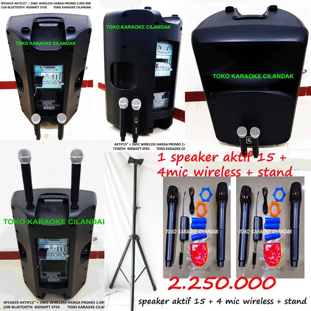 SPEAKER AKTIF 15 + STAND + 4 MIC WIRELESS