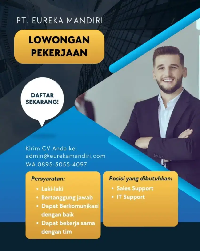 Dibutuhkan Sales Support dan IT Support