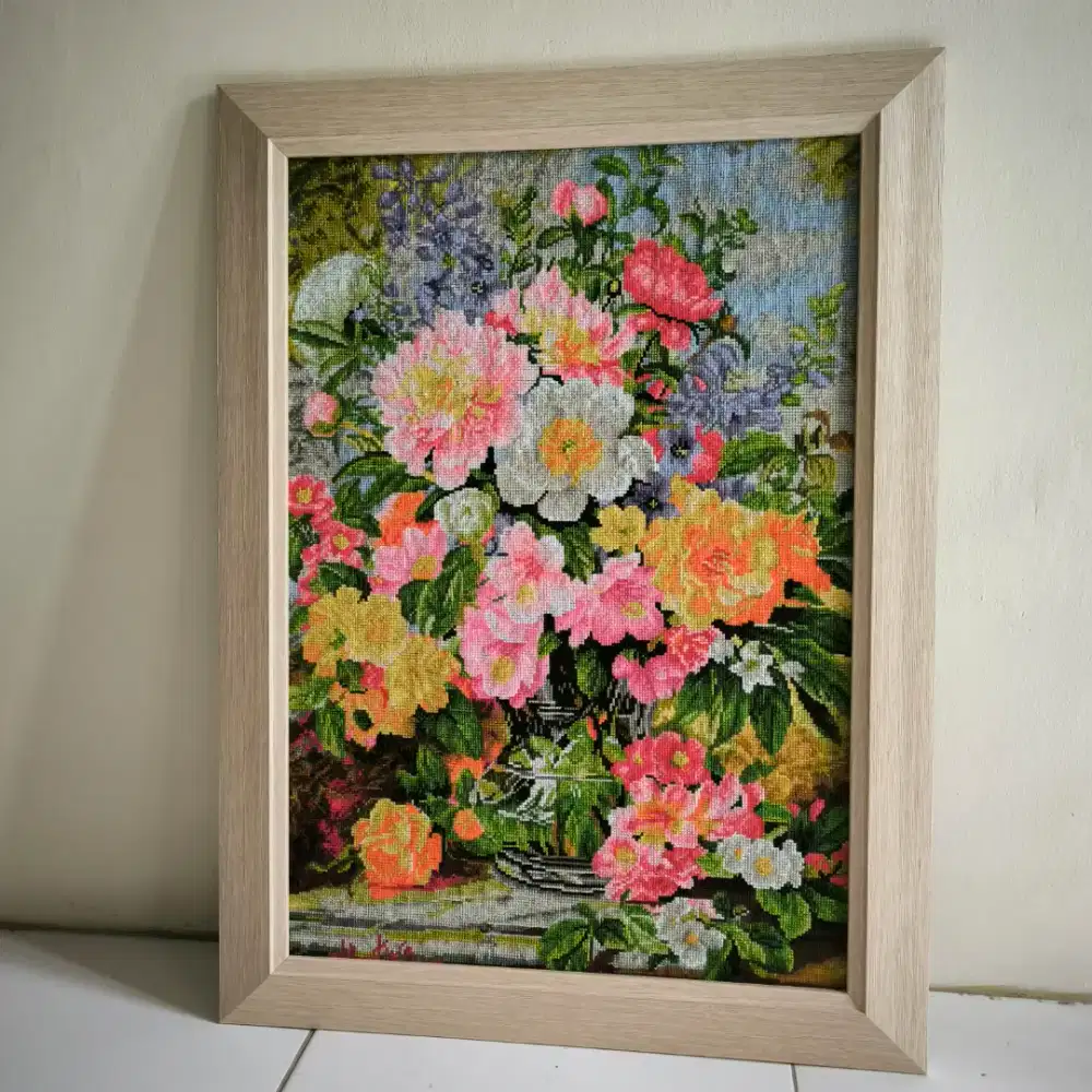 Kristik Cruissteek Bunga 60x80cm Flower Sulam Sulaman Bingkai Handmade