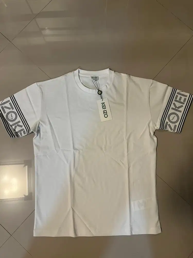Kenzo Logo T-Shirt Cuff Text Sleeve White