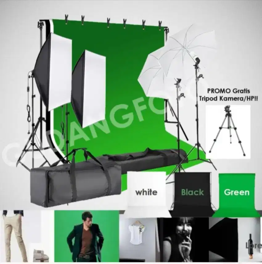 LIGHTING STUDIO SET LENGKAP DENGAN BACKDROP