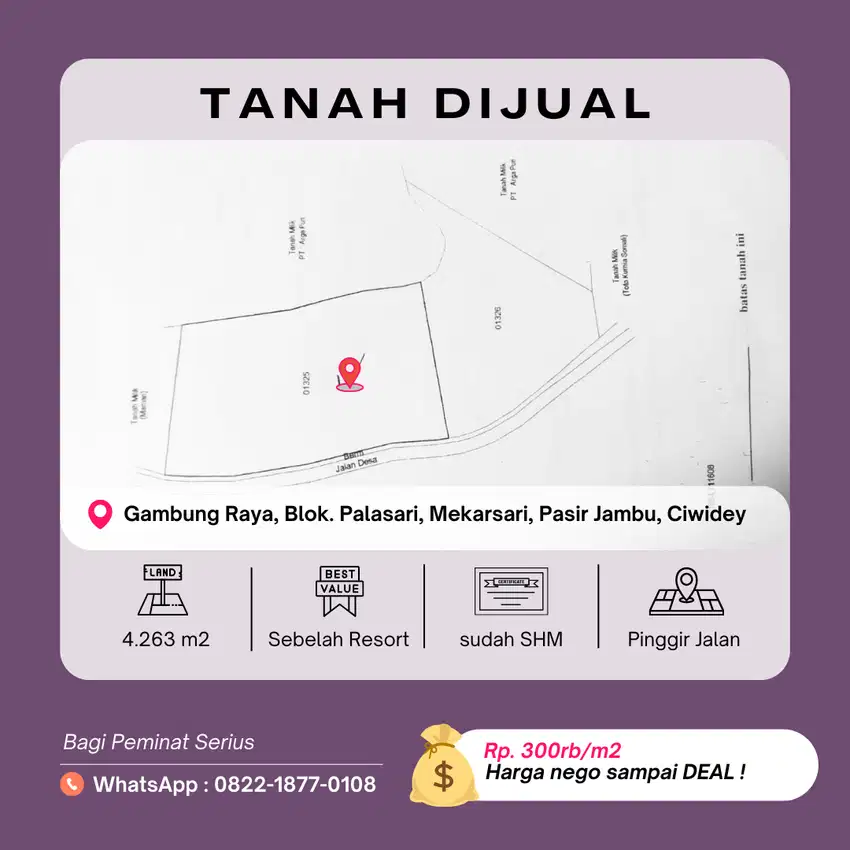 Dijual tanah kavling ciwidey gambung pamanukan bandung nego