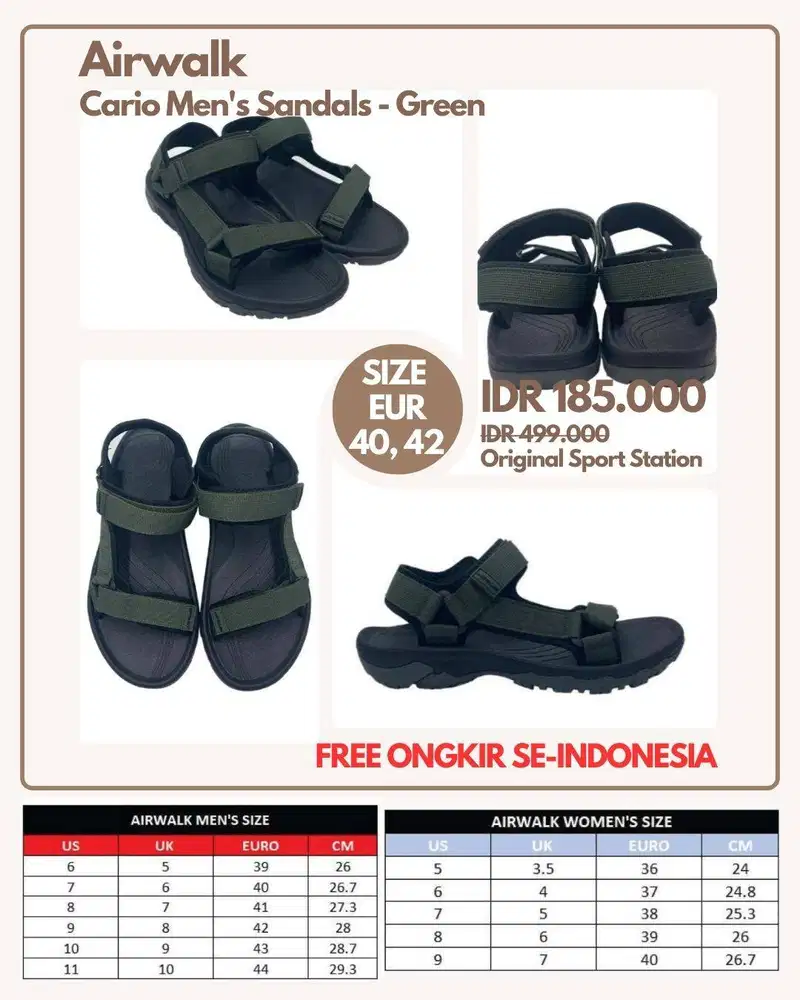 Airwalk Cario Men's Sandals - Green  | Sandal Outdoor Pria Size 40, 42