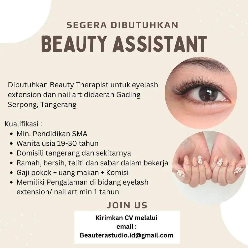 Dibutuhkan (Perbantuan) Beauty Therapist