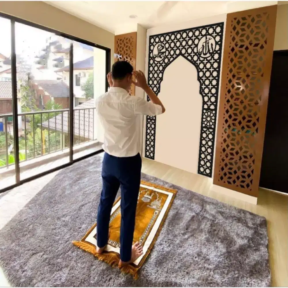 Mihrab mushola rumah minimalis hiasan dinding kaligrafi allah muhammad