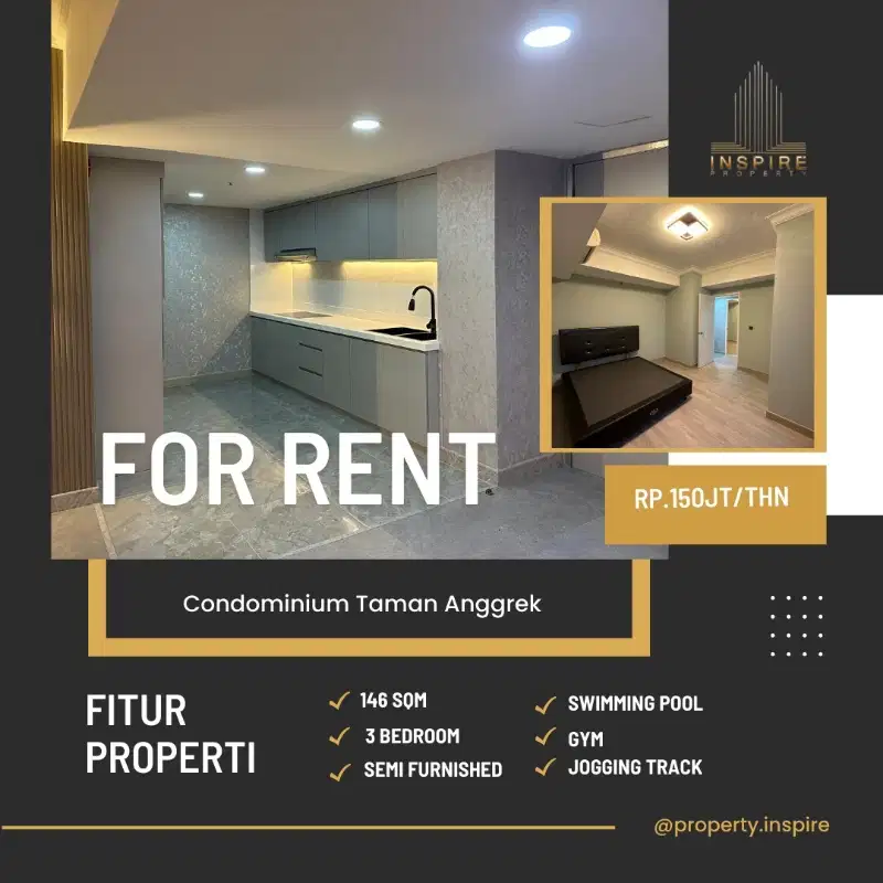 Sewa Apartemen Condominium Ta 3 br Semi furnish jakarta barat