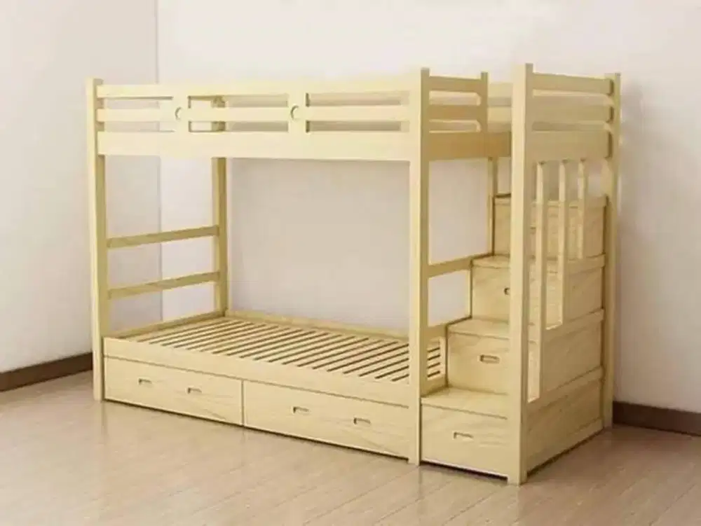Ranjang Susun Kayu Multifungsi + Tangga Laci – Minimalis & Kokoh