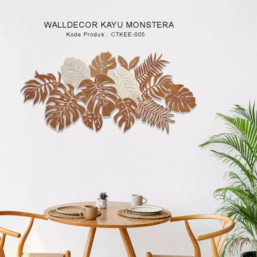 Hiasan dinding kayu monstera dekorasi ruang tamu