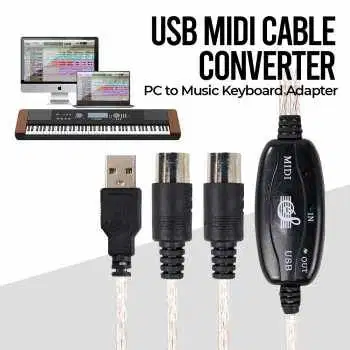 USB MIDI Cable Converter PC to Music Keyboard Adapter Cable 2M