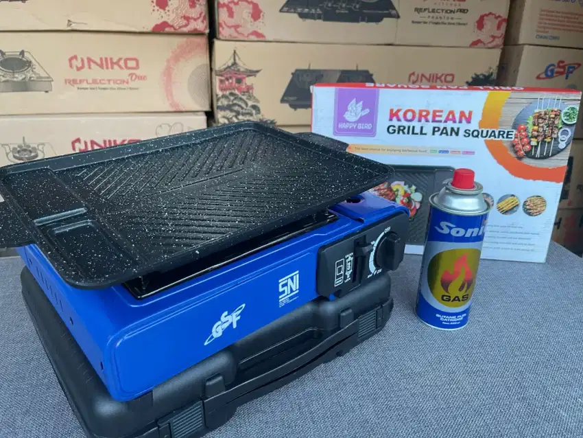 Paket kompor portabel  + korean gril + gas kaleng