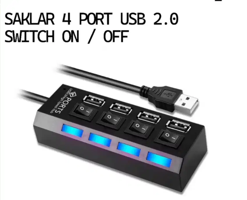 USB HUB SAKLAR 4 PORT USB 2.0 SWITCH ON / OFF DENGAN LAMPU