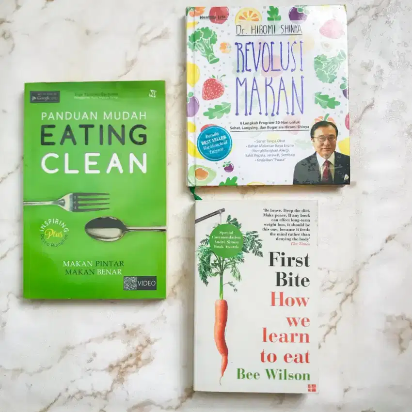 PRELOVED SET 3 BUKU - EATING CLEAN,REVOLUSI MAKAN,HOW WE LEARN TO EAT