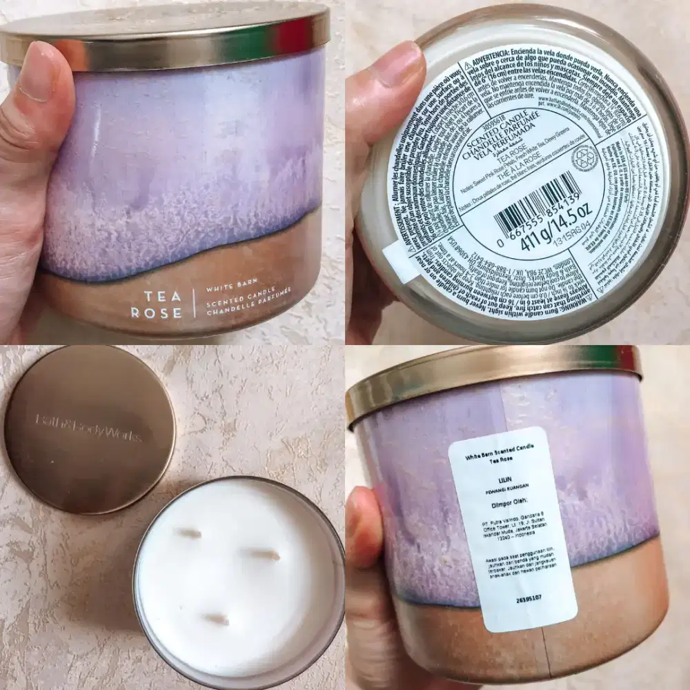 NEW - BATH AND BODY WORKS TEA ROSE CANDLE 3 WICKS / LILIN 3 SUMBU