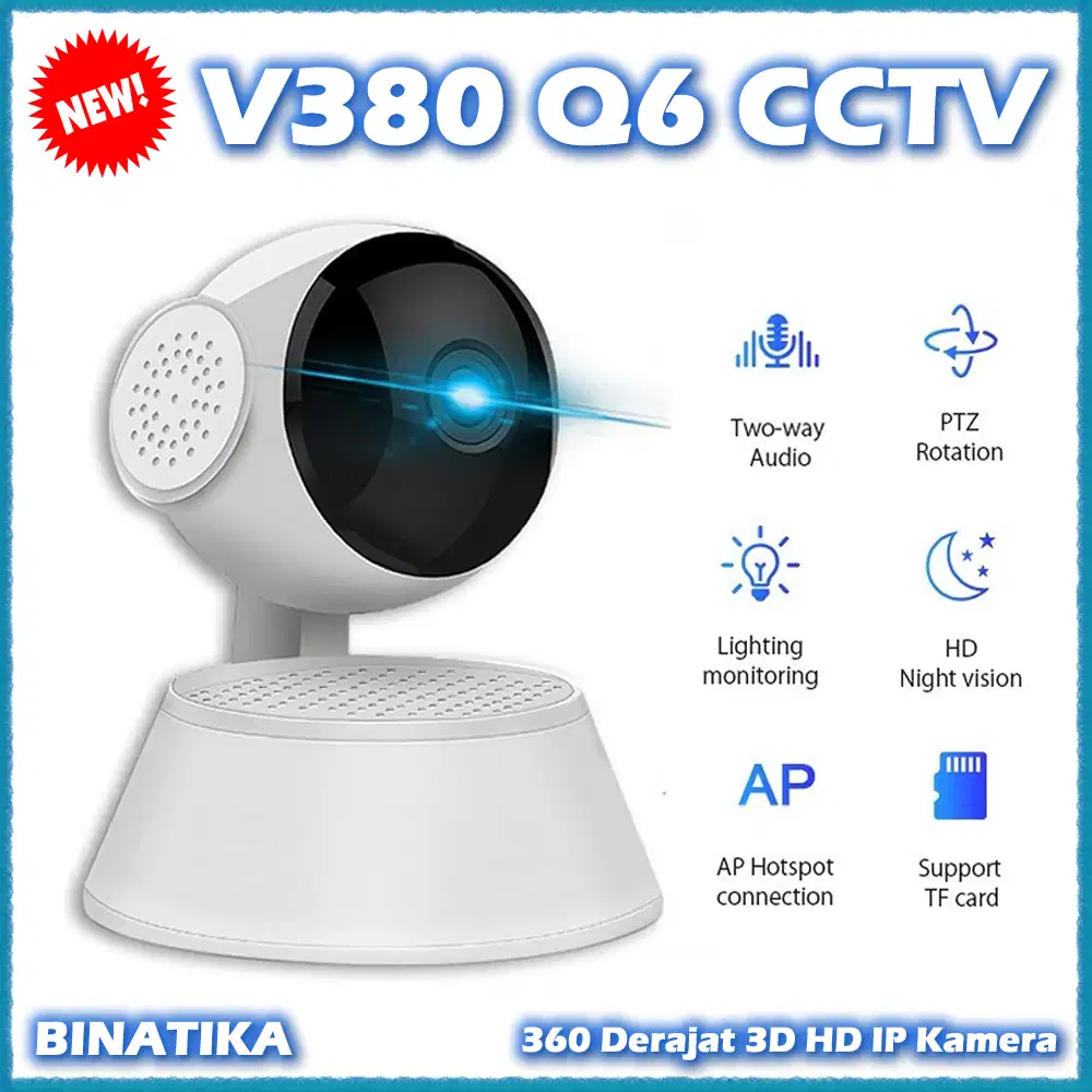 V380 Q6 CCTV Putar 360 Derajat 3D HD IP Kamera CCTV Pelacakan Otomatis