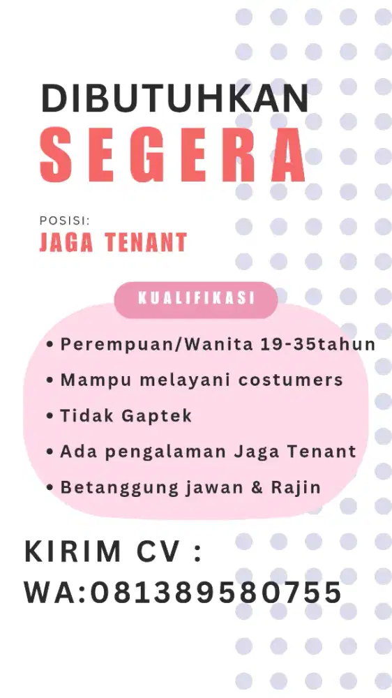 lowongan pekerjaan jaga tenant minuman