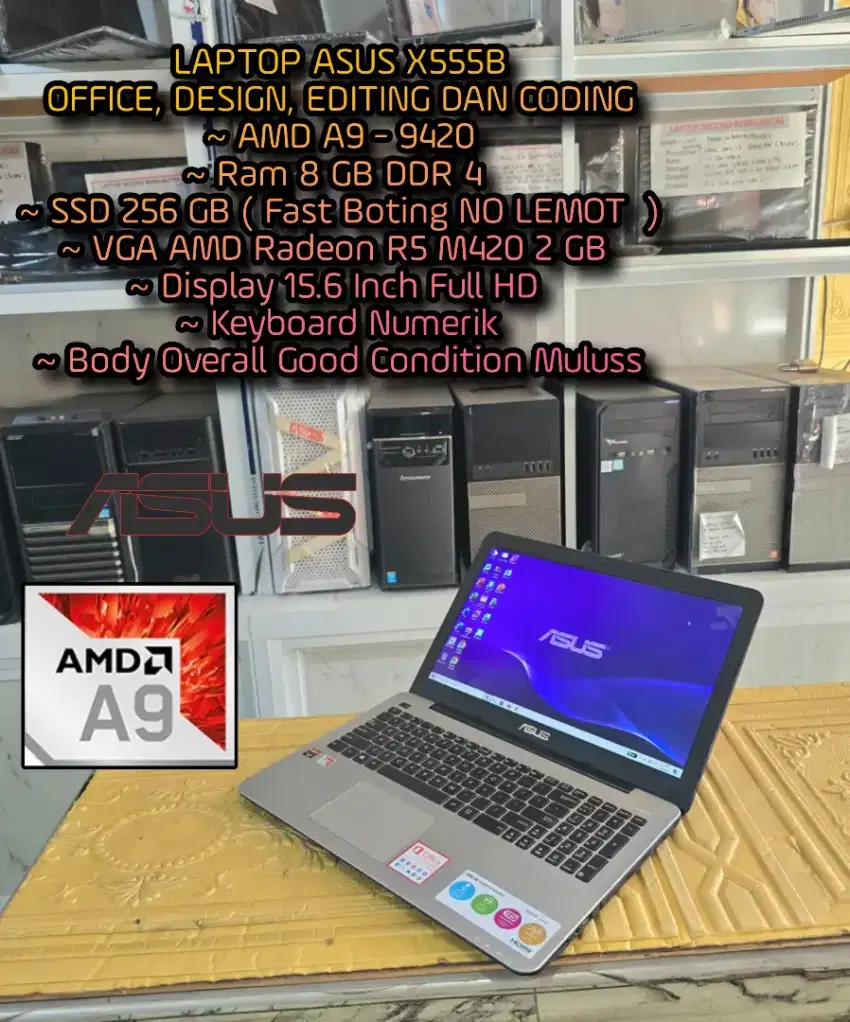 LAPTOP ASUS AMD A9 DUAL VGA
LAPTOP DESIGN EDITING CODING (NEGO)