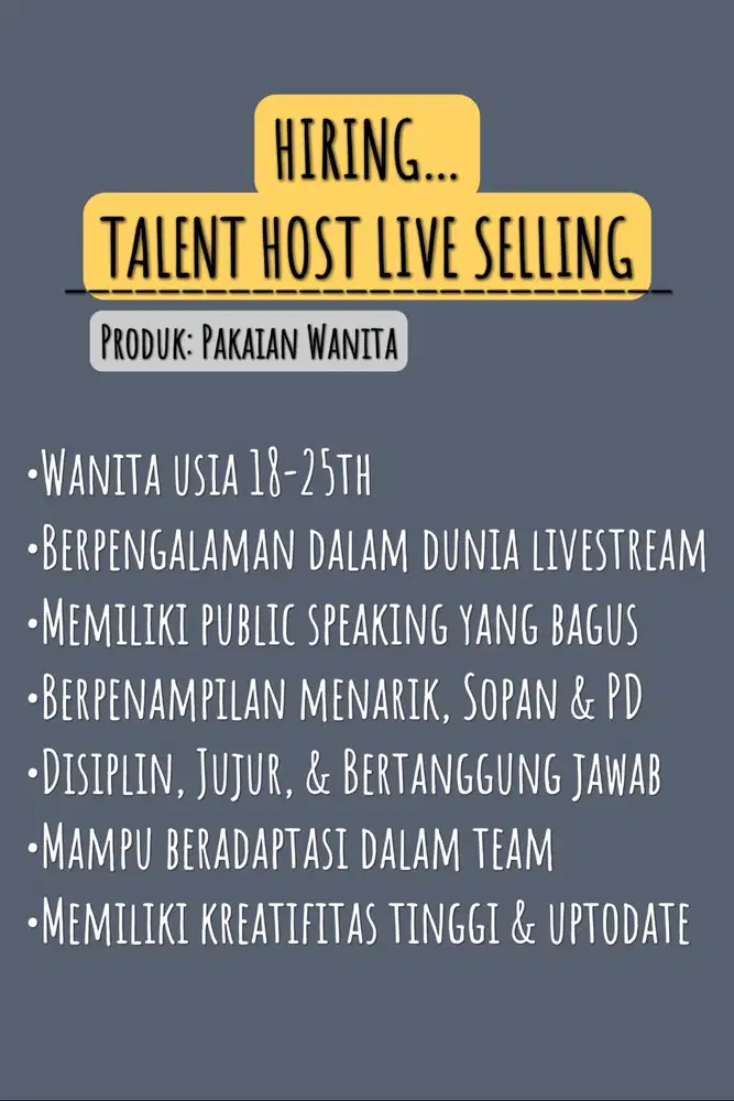 HIRING… TALENT HOST LIVE SELLING…