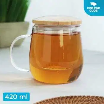 Cangkir Teh Saringan Kaca Tahan Panas Infuser Mug 420ml