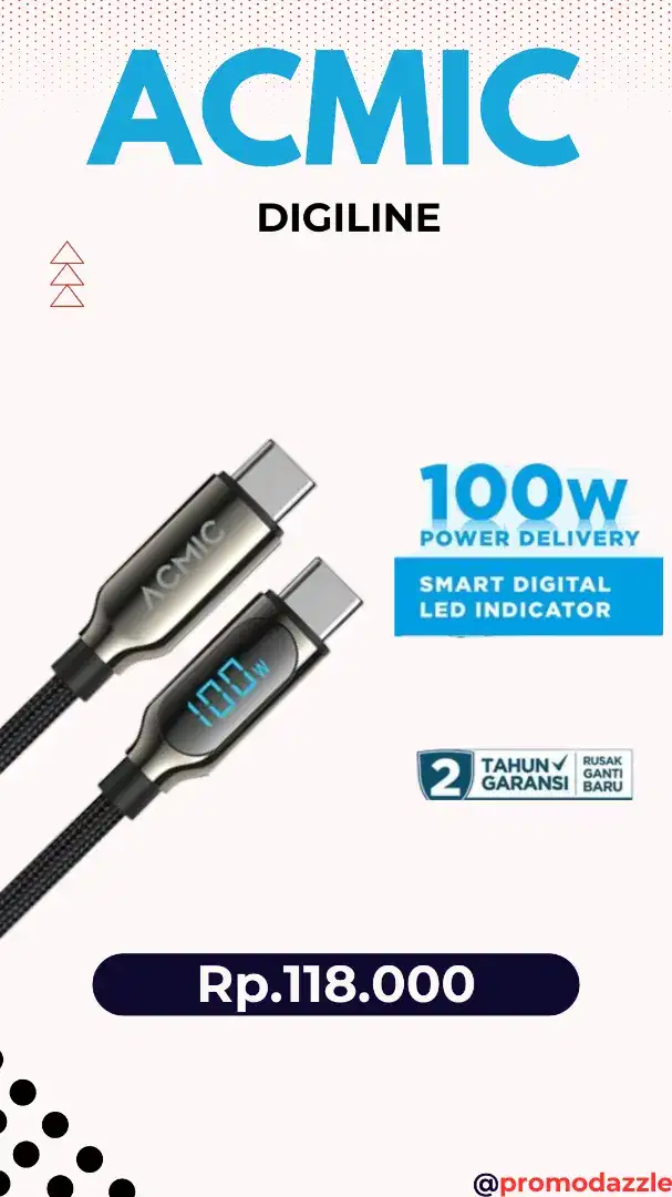 ACMIC DIGILINE Kabel USB-C to USB-C 100W PD Fast Charging LED DISPLAY