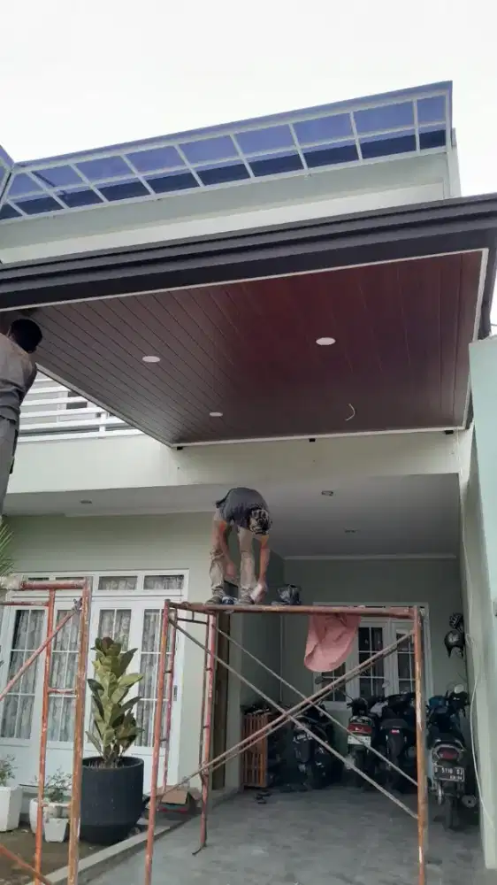 Pemasangan kanopi alderon+plafon pvc