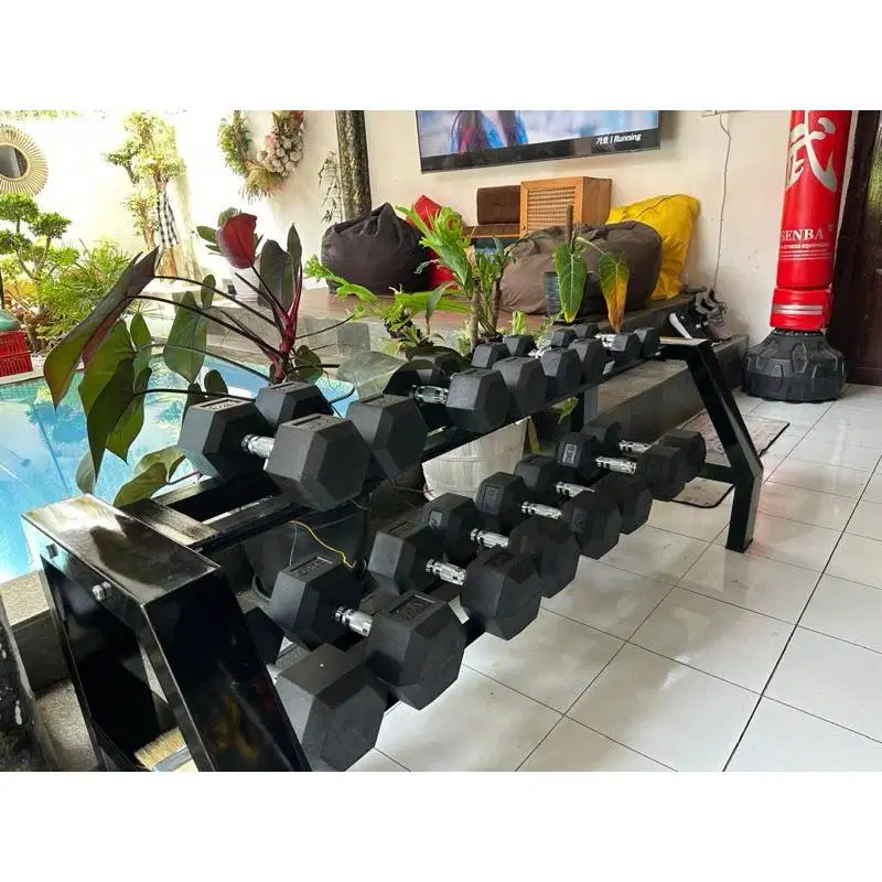 HANOVER FITNESS | Dumbbell hexagonal set 2,5-20kg (8 pasang) with rack