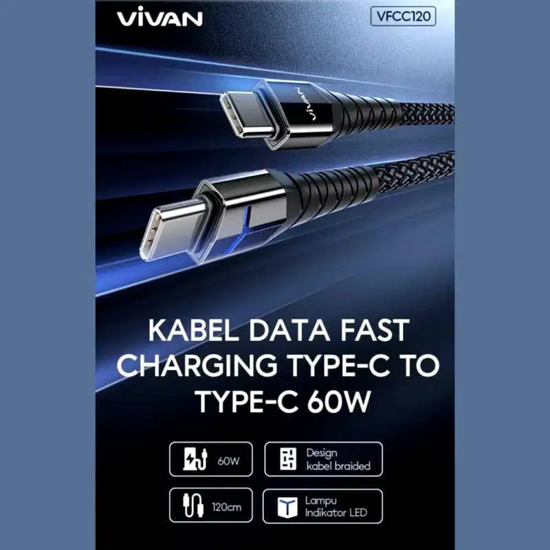 Vivan Data Cable VFCC120 60W Type-C to Type-C 120CM