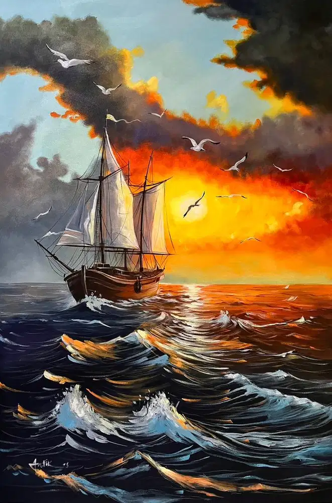 Lukisan kapal 100x150 cm