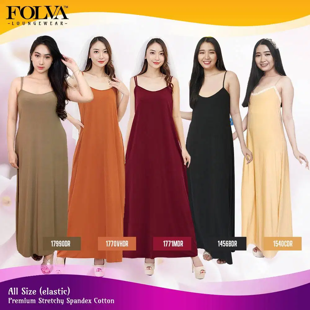 FOLVA dress tidur panjang tanktop wanita daster spandex melar all size