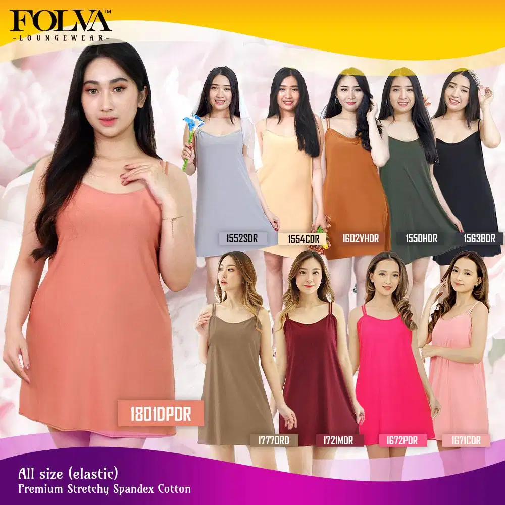 FOLVA Tanktop Dress Baju Tidur Wanita Spandex melar