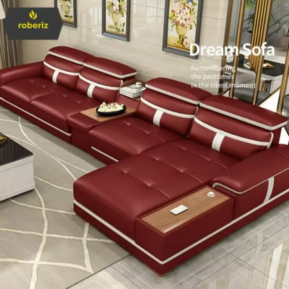 Sofa Minimalis Kepala Recline + Konsol Full Kulit Premium