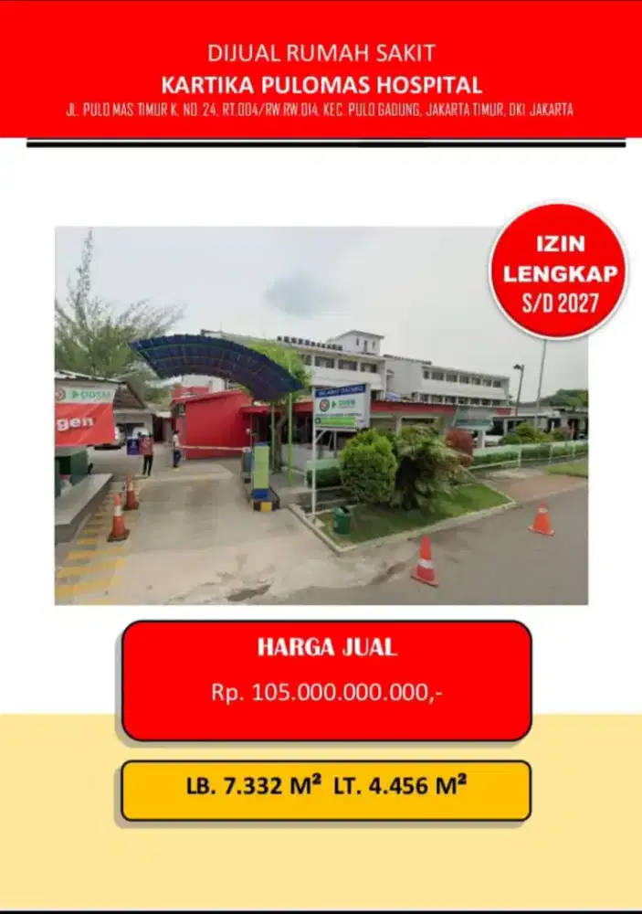 Jual rumah sakit pulomas