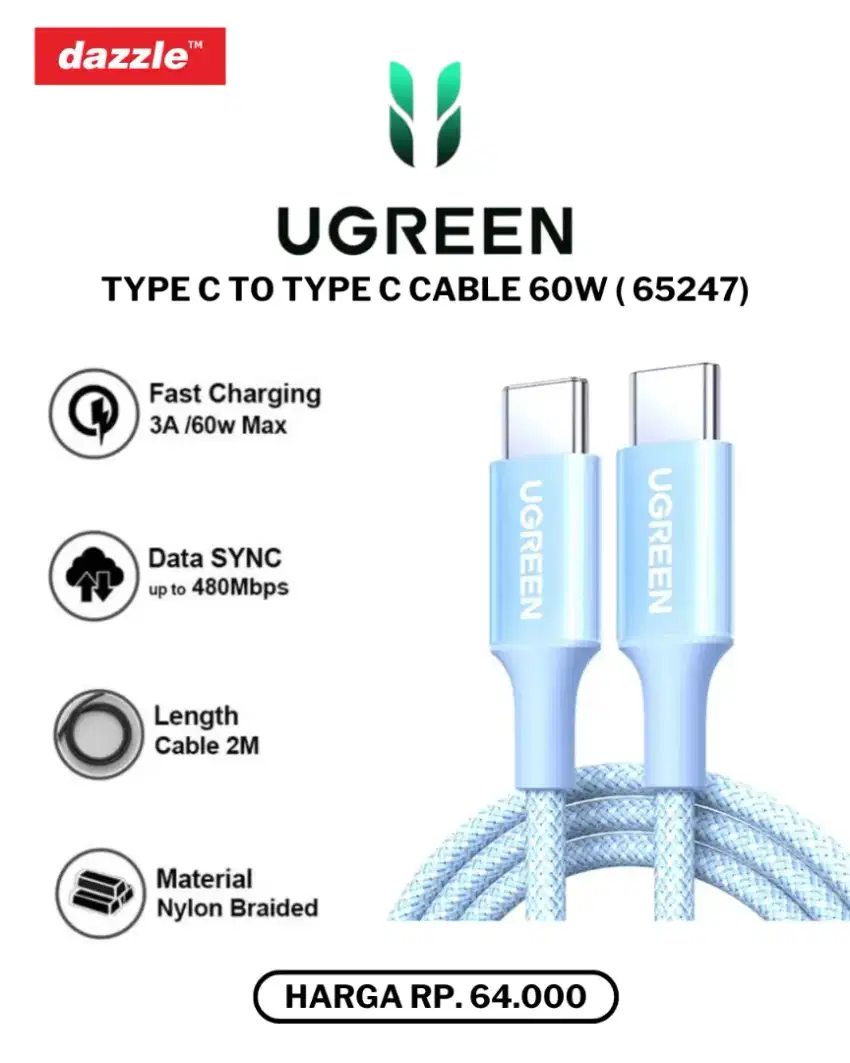 UGREEN TYPE C TO TYPE C CABLE 60W (65247)