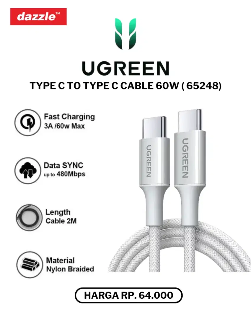 UGREEN TYPE C TO TYPE C CABLE 60W (65248)
