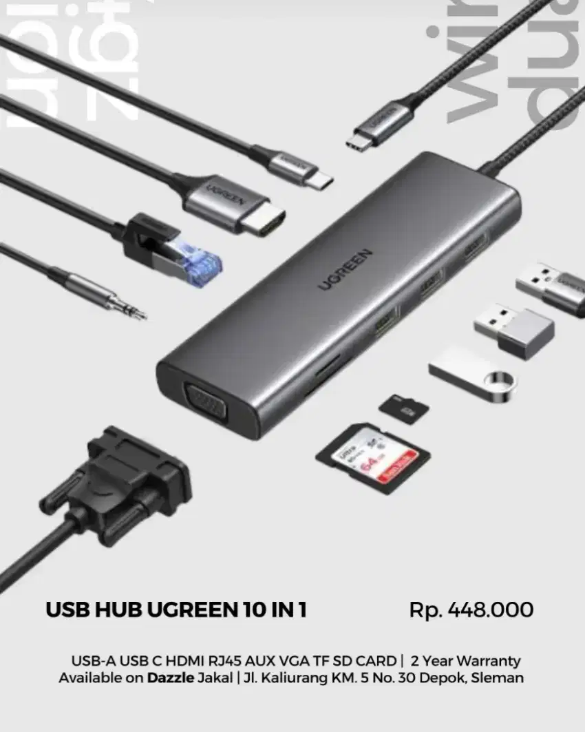 UGREEN 10 IN 1 USB HUB GARANSI 2 TAHUN