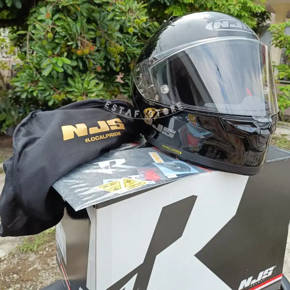 [SECOND] HELM NJS ZX1 R SOLID BLACK GLOSSY FULL FACE ZX-1R HITAM