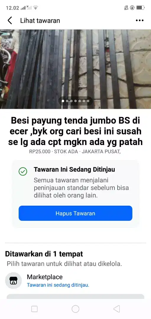 Besi payung tenda pedagang kaki 5 BS di ecer,yg patah/kropos cpt dtg