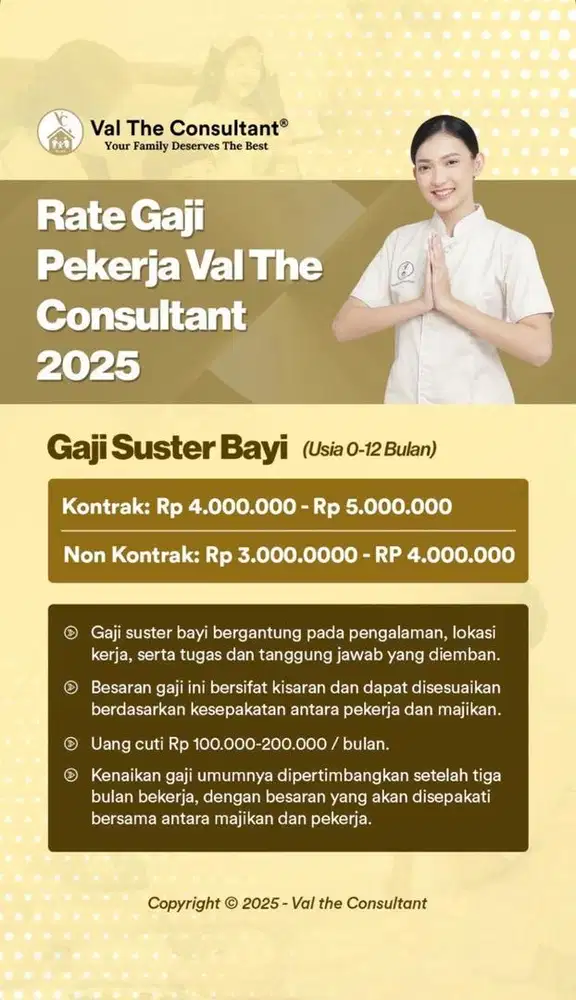 Lowongan pekerjaan Suster Bayi / Suster Balita / Pembantu Rumah Tangga