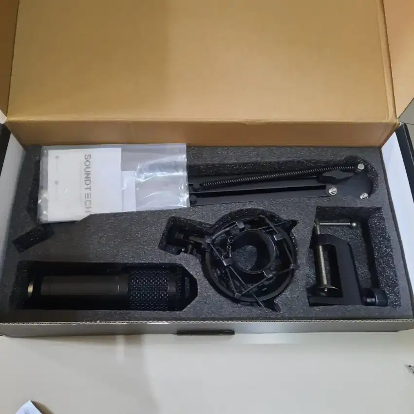 soundtech usb condenser microphone boom arm for pc recording streaming