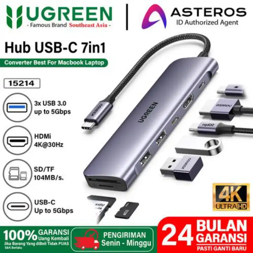 Kabel Konverter Ugreen USB Type C to HDMI 4K 7 in 1