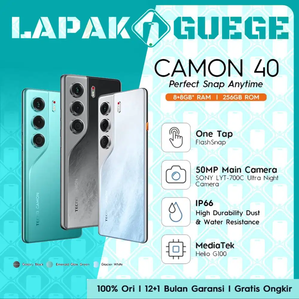 Tecno Camon 40 8/256 256GB baru gress segel grnsi resmi