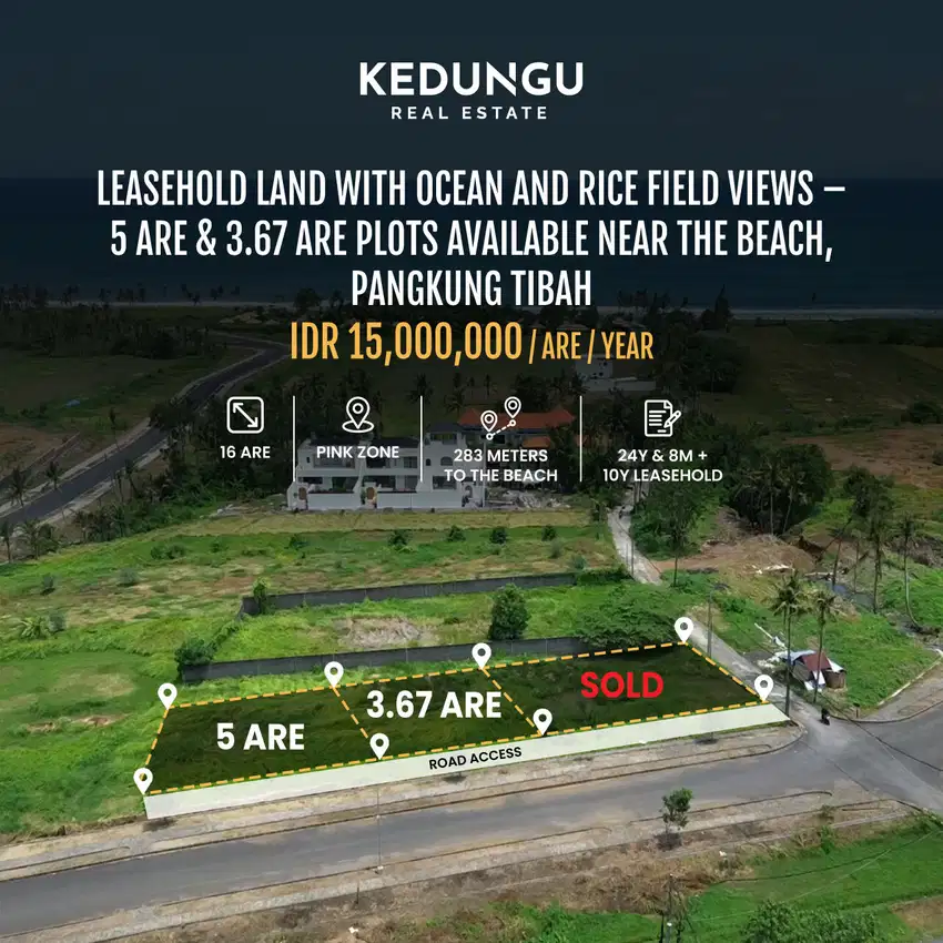 Leasehold Land with Ocean and Rice Field Views – Pangkung Tibah